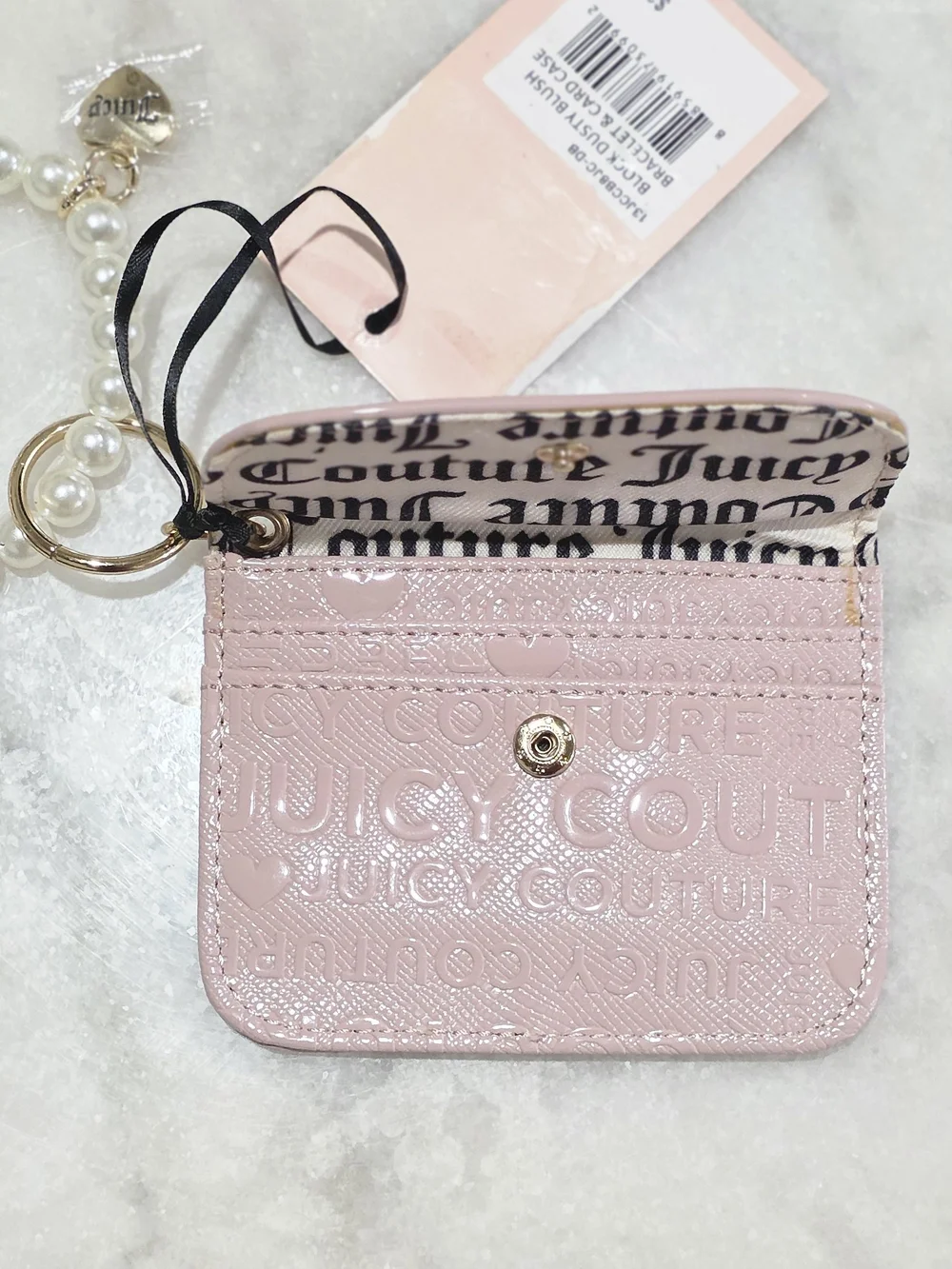 NWT Juicy Couture Bracelet & Card Case Set Dusty Blush Pink